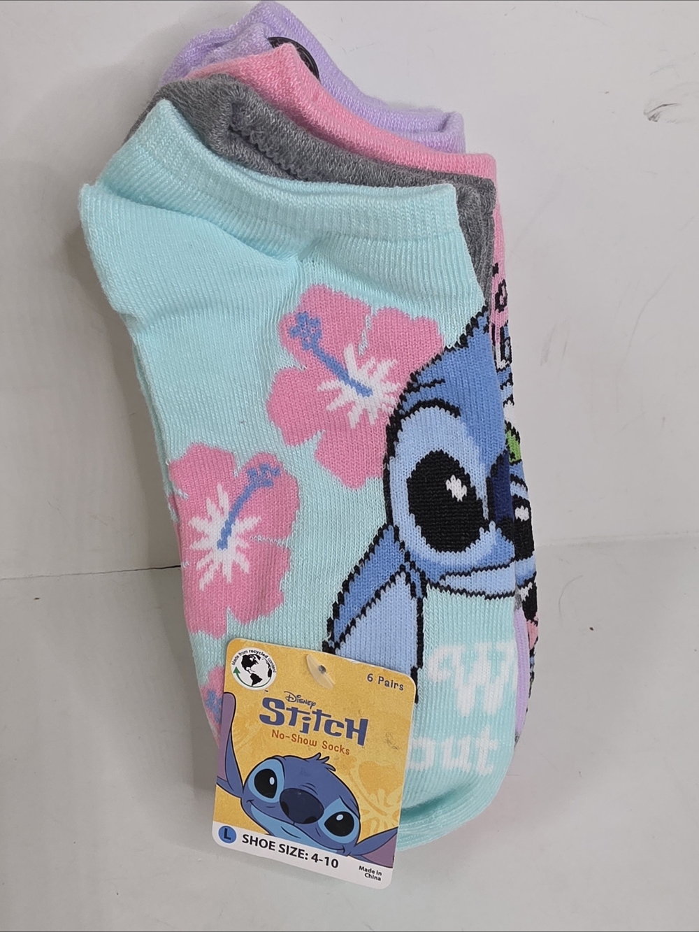Disney Stitch No-Show Socks  6pair Large 4-10
